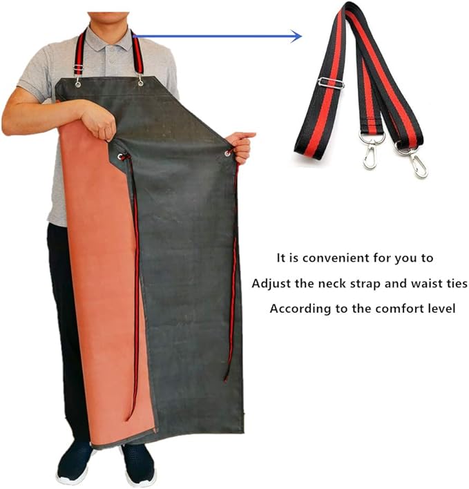 TonLing Thick Rubber Apron, 47.2 x 33.5 Inch Waterproof, Long Chemical Resistant, Adjustable for Dishwashing, Cleaning Fish, Gardening, Lab Work, Butcher and Dog Grooming, Grey