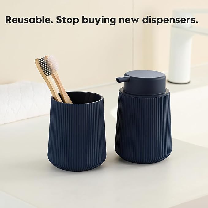 YAUKPH Striped Liquid Hand Soap Dispenser Navy Blue | - Image 4