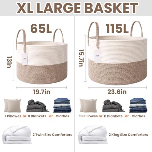 JMvicyroam 115L Extra Large Machine Washable Cotton Rope Blanket Basket - Image 2