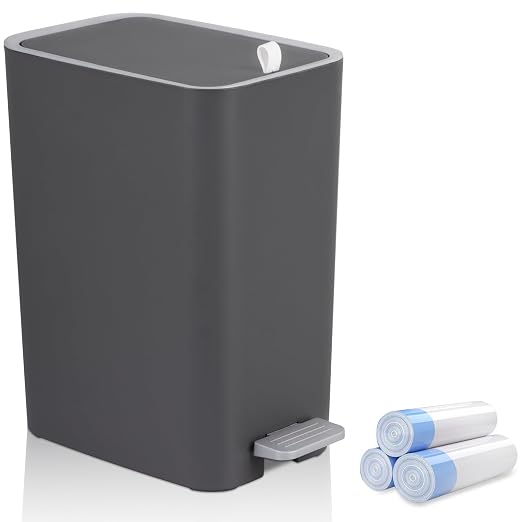 Small Bathroom Trash Can with Lid, 3.2 Gallon Slim Step Trash Can, Narrow by rejomiik