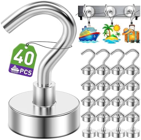 40 Pack Magnetic Hooks for Cruise Cabins 30lbs Heavy Duty Magnet by MUKFIRM