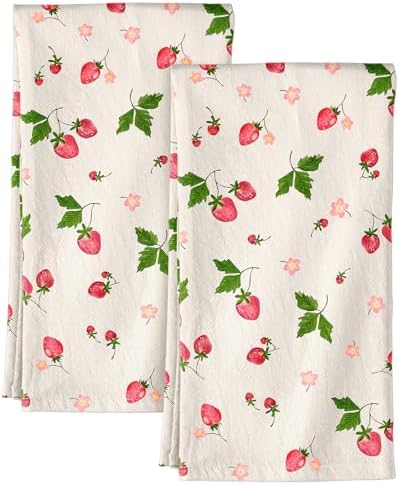 Miss Adola 150GSM Flour Sack Kitchen Towels Set of 2, Strawberry by MissAdola