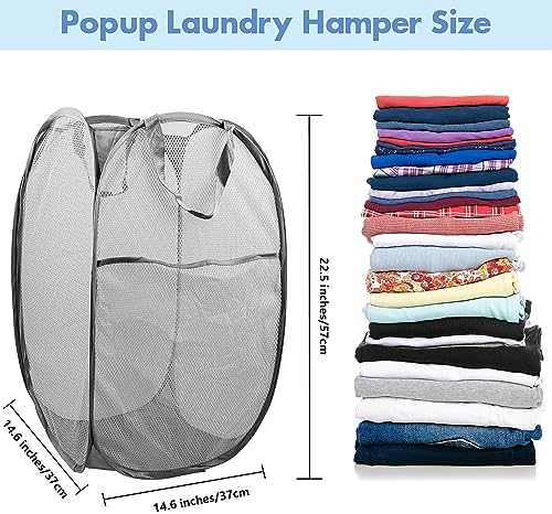 2 Pack Pop Up Laundry Hampers, 70 L Collapsible Foldable Mesh Basket - Image 2