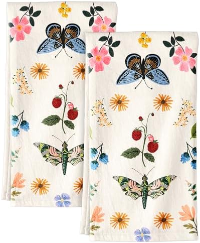 Miss Adola 150GSM Flour Sack Kitchen Towels Set of 2, Butterfly Garden by MissAdola