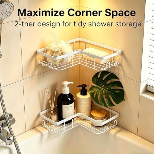 Shower Caddy 2 Pack, No Drilling Adhesive Bathroom Organizer Shelf Rack - Image 4