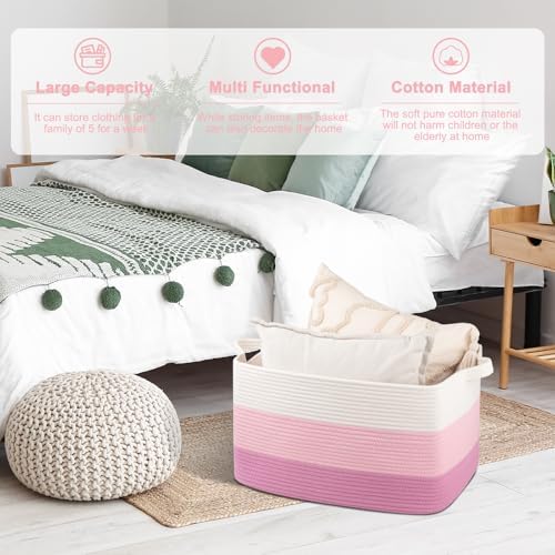 OIAHOMY Large Blanket Basket, 65L Cotton Rope Woven Laundry Basket, Toy Bin - Image 5