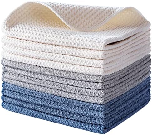 POLYTE 340 GSM Microfiber Waffle Kitchen Dish Cloth, 12x12 in, 8 Pack by Polyte
