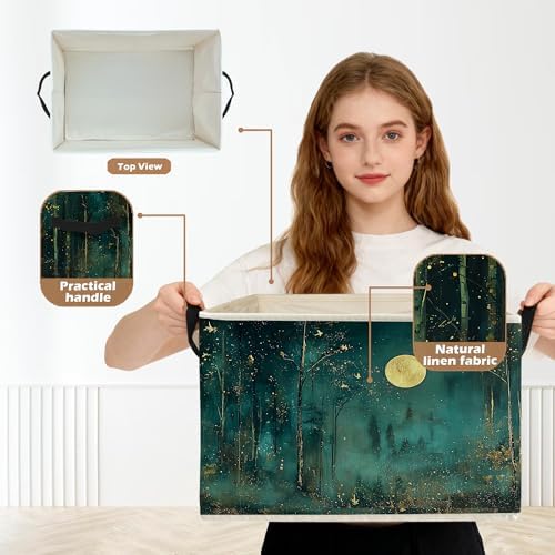 Dark Enchanted Forest Full Moon Storage Box Bins, Mystical Moonlit Night Forest - Image 2