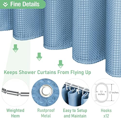 Dynamene Long Waffle Shower Curtain 256 GSM Heavy 72"x78" Moonlight Blue - Image 5