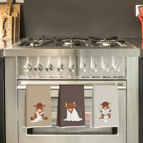 3 Pcs Funny Highland Cow Hand Towels, Cow Farmhouse Decorative Dish Towels - Image 3