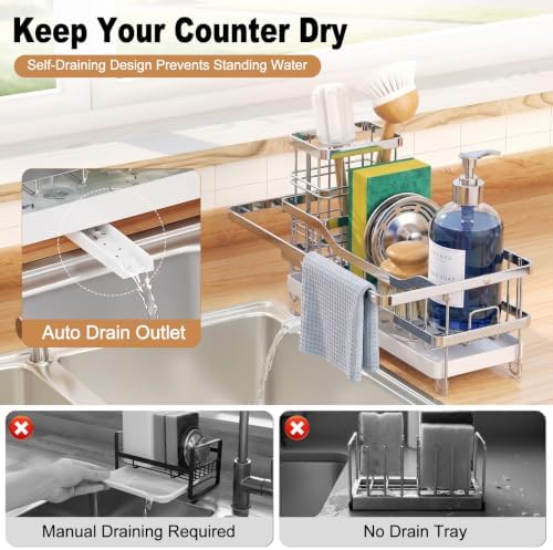 Sponge Holder for Kitchen Sink, Self-draining Sink Caddy - Image 4