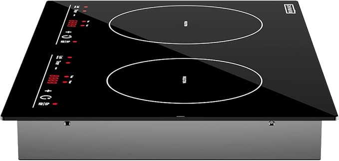 Empava Electric Stove Induction Cooktop Horizontal with 2 Burners in Black Vitro Ceramic Smooth Surface Glass 120V, 12 Inch