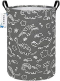 Round Dinosaur Laundry Hamper, Cotton Canvas Teen Room Storage Bin by ONOEV