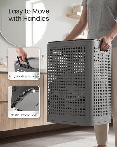 SONGMICS Laundry Hamper with Lid, 75 L Ventilated Basket, Cutout Handles - Image 5