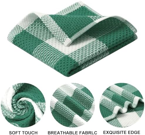 Mordimy Cotton Weave Dish Cloths, 6 Pack, Dark Green & White - Image 2