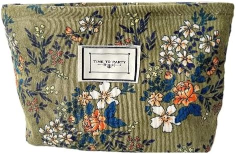 Floral Makeup Bags for Women, Large Cosmetic Pouch for Purse, Dark Green by SxoSyo