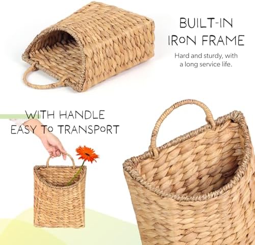 Woven Hanging Water Hyacinth Baskets, Hanging Wall Wicker Basket, Handmade - Image 3