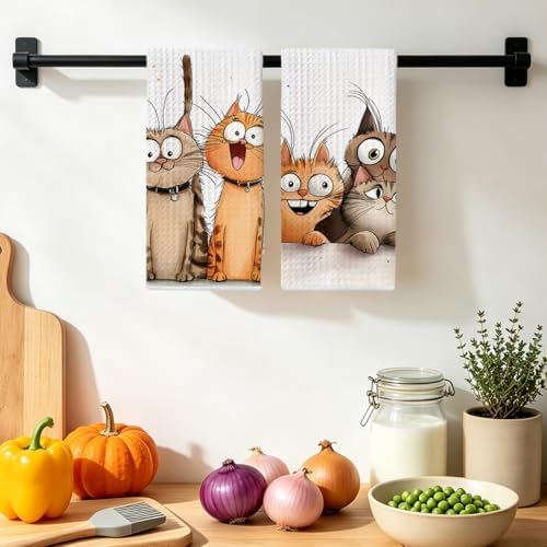 Jztco 2 Pcs Cute Cat Kitchen Towels, Cats Soft Absorbent Hand Tea Towel - Image 4