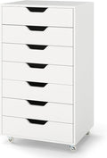 7 Drawer File Cabinet, Mobile Filing Cabinet w/Universal Wheels, Wood Printer Stand with Storage, Rolling File Cabinets for Home Office, Living Room, Bedroom (White, 7 Drawers)