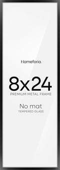Homeforia 8x24 Black Panoramic Frame, High End Metal 8 x 24 Picture Frames without Mat, 24x8 Hanging Black Poster Frames for Wall, 8by24 inches Display Photo Frames, Tempered Glass, Wall Kit, Set of 1