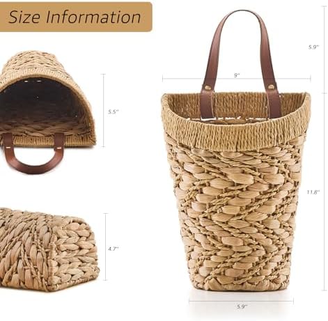Handwoven Water Hyacinth Boho Front Door Basket - Image 3