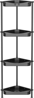 HuggieGems Metal Floor Standing Corner Shower Caddy, Jet Black, 4 Tier by HuggieGems