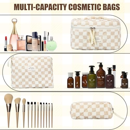 BuyCard Quilted Makeup Bag Set, CuteFloral Cotton Coquette Makeup Bag Toiletry - Image 4