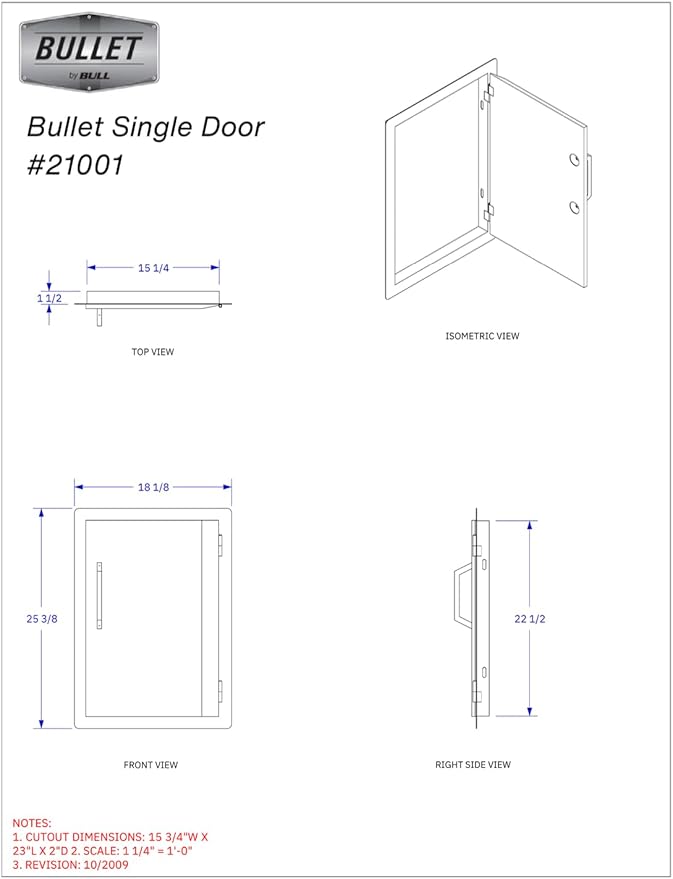 Bullet by Bull Single Door Storage Stainless Steel Drop in for Outdoor Kitchen BBQ Island