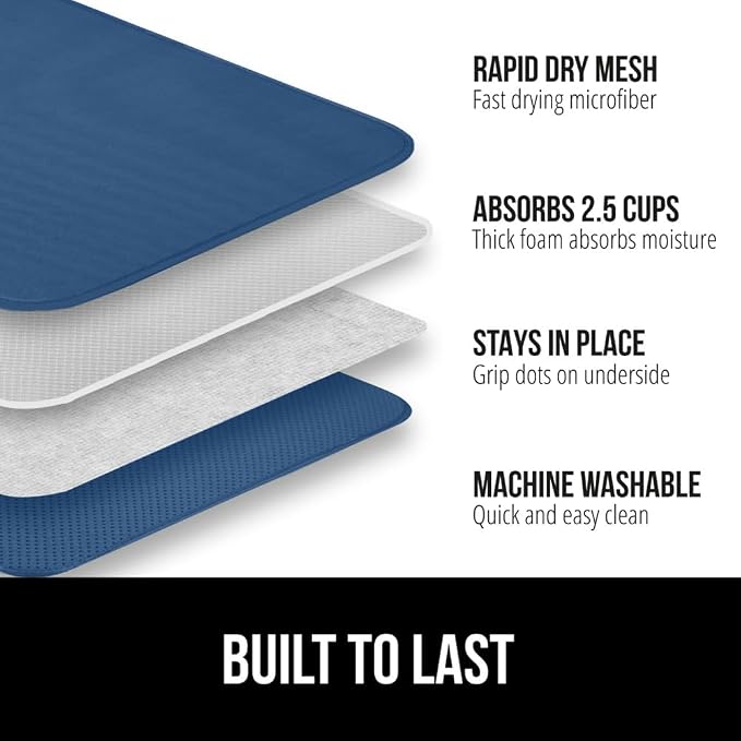 GORILLA GRIP Ultra Water Absorbent Microfiber Dish Drying Mat, 2 PK, Slip - Image 2
