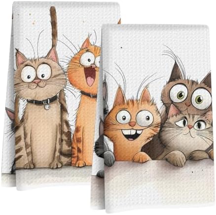Jztco 2 Pcs Cute Cat Kitchen Towels, Cats Soft Absorbent Hand Tea Towel by Jztco