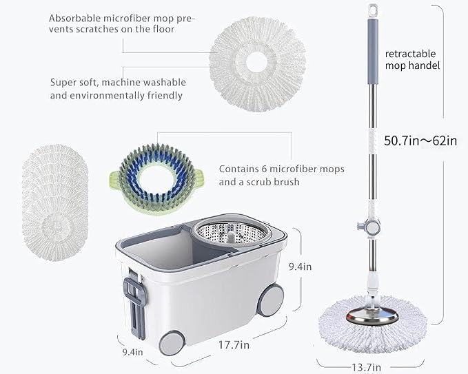 Michao Spin Mop Bucket Deluxe 360 Spinning Floor Cleaning System - Image 2