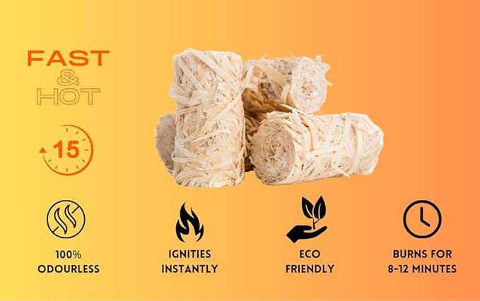 OOFT Natural Firelighters - Ignite Instantly and Odourless - Perfect for use with Pizza Ovens, Barebeques, Wood Burning Stoves, Open Fires and Camp Fires - Box of 25