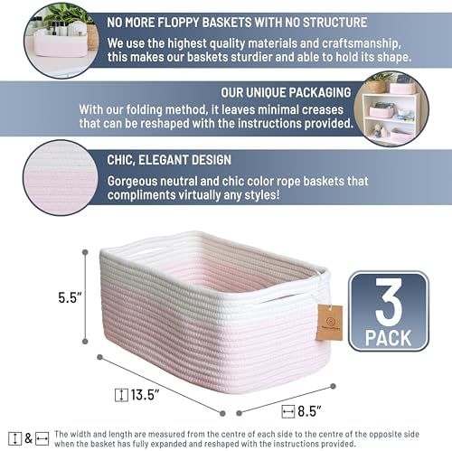 NaturalCozy 13.5”x8.5”x5.5” Rectangle Storage Baskets - Image 2