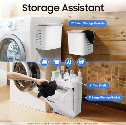 2 Tier Rolling Laundry Hamper Sorter, Portable Plastic Laundry Hamper Basket - Image 7