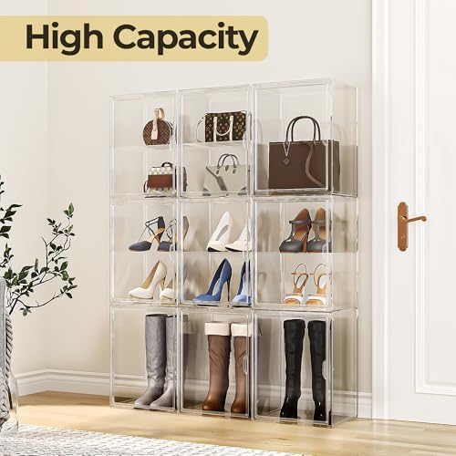 Clear Shoe Storage Boxes with Divider, Stackable Plastic Boot Boxes - Image 2