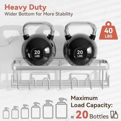 YASONIC Shower Caddy Adhesive, Rustproof Shower Organizer, Wall Shower Rack - Image 3