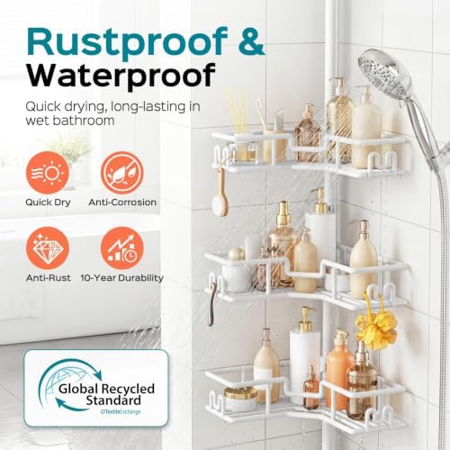 HAMITOR Corner Shower Organizer, 4-Tier Tension Pole Caddy - Image 2