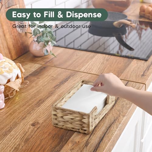 Napkin Holder for Bathroom, Woven Wicker Water Hyacinth Guest Towel Holder Tray - Image 4
