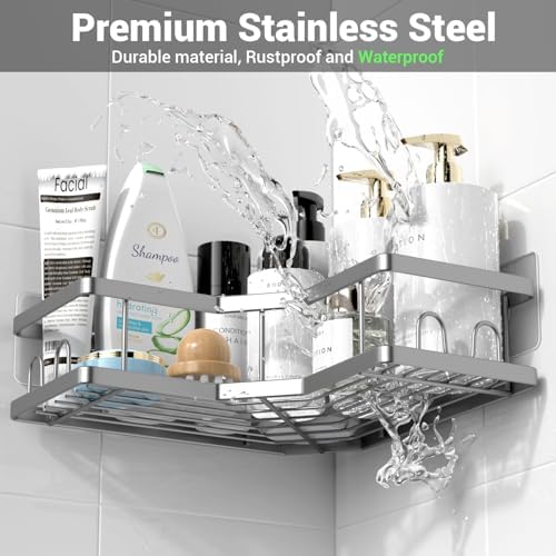 AKTECKE Corner Shower Caddy Bathroom Organizer: Adhesive Shower Rack Bathtub - Image 5