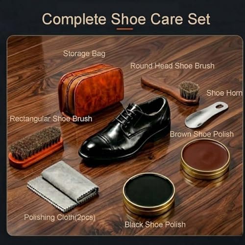shoe care kit horsehair brush, long-handled round brush, polishing cloth - Image 2