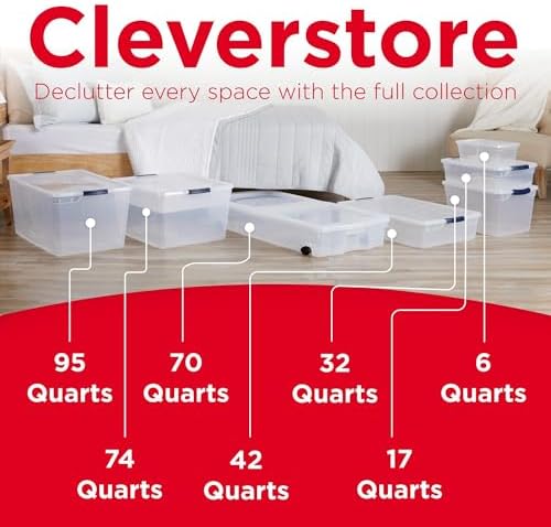 Rubbermaid Cleverstore Clear 32 Qt, 6 Pack Stackable Plastic Storage Bins - Image 6