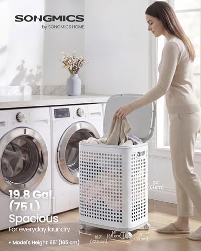 SONGMICS Laundry Hamper with Wheels, 75 L Laundry Basket with Lid - Image 2