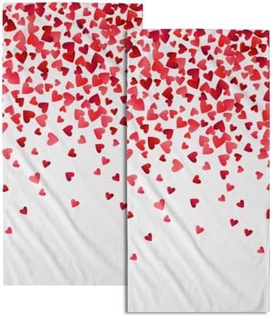 Happy Valentines Day Hand Towels Pack of 2 Romantic Red Pink Love Heart by Granbey