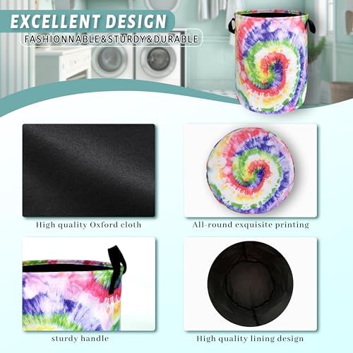 Tie Dye Laundry Basket Oxford Cloth Foldable Hamper 18.9x16.5 Inch - Image 4