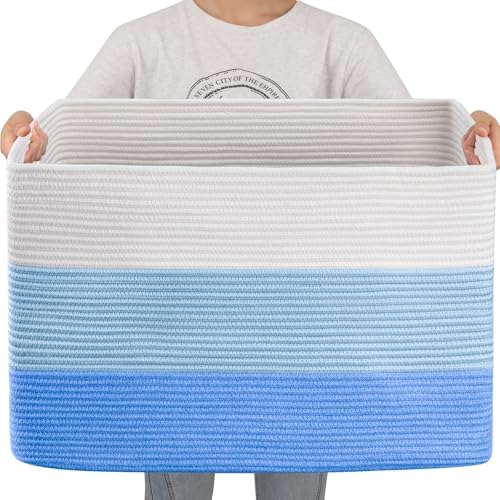 OIAHOMY 108L Extra Large Blanket Basket Dog Toy Basket Gradient Light Blue by MasterofSpaceOptimization
