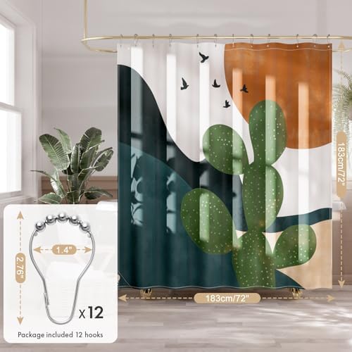 AmazerBath Boho Shower Curtain, 72x72 Washable Cloth Sage Cactus Shower Curtains - Image 4