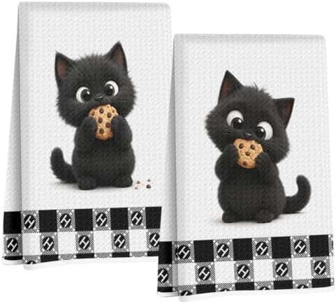 Jztco 2 Pcs Cute Cat Kitchen Towels, Cat Gifts Reusable Hand Towels-1 by Jztco