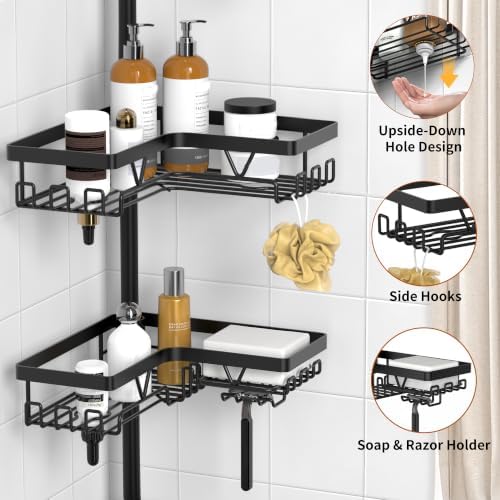 KEGII Corner Shower Caddy Tension Pole, Large Capacity Bathroom Organizer - Image 4