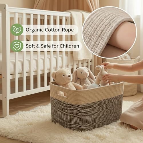JMvicyroam 96L Large Woven Cotton Rope Blanket Basket, Jute&Black - Image 4