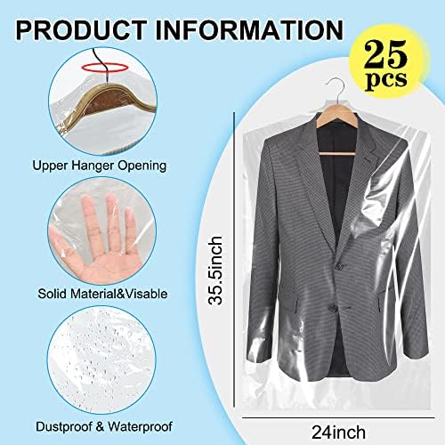 BEISHIDA 25PCS 35.5 Inch Plastic Garment Bag-Plastic Clear Dry Cleaner Laundry - Image 2